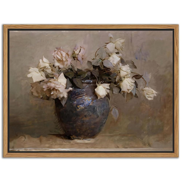 SAMHOU Floating Framed Floral Canvas Wall Art, Vintage Flowers Pictures Wall Decor, Rustic Farmhouse Pink Roses Poster Prints for Living Room Bathroom Dining Room Decor 12X16 inch