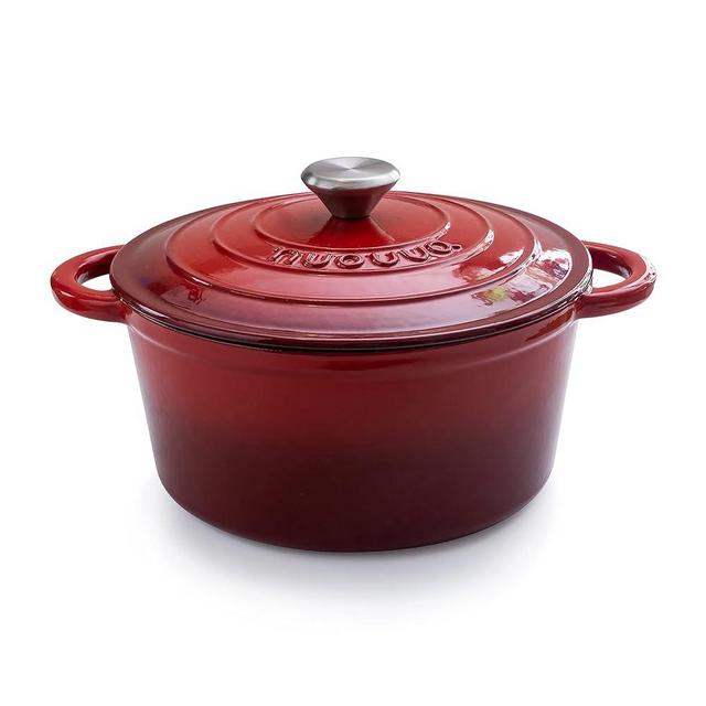 Cast Iron Pot with Lid – Non-Stick Ovenproof Enamelled Casserole Pot, Oven Safe up to 500° F – Sturdy Dutch Oven Cookware – Red, 5-Quart, 24cm – by Nuovva