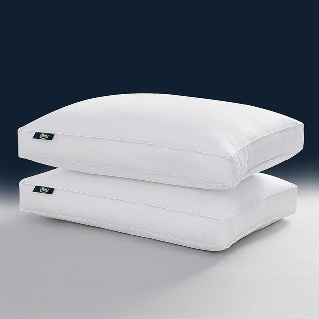 Serta Hotel Collection Pillows White Goose Feather Down Fiber Gusseted 100% Cotton, King Size Set of 2, 2 Count