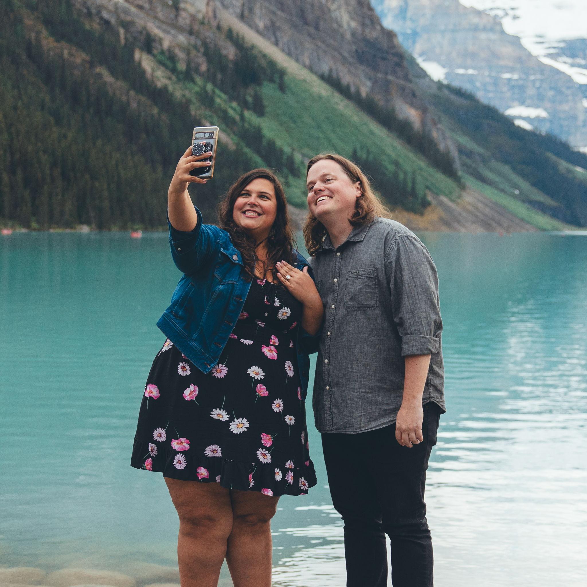 Getting engaged at Lake Louise - never looked happier
