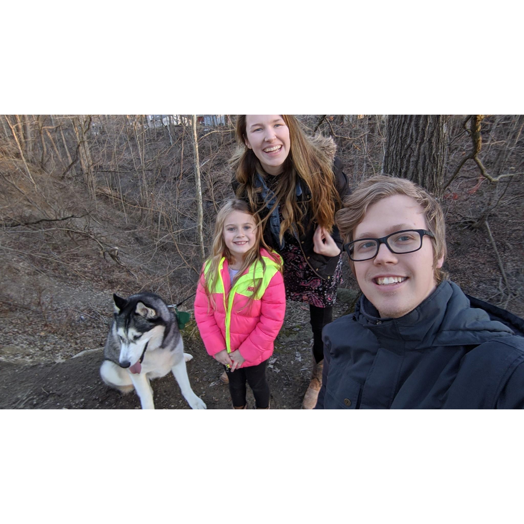 Hiking in the park because Zeus does not like to be contained!