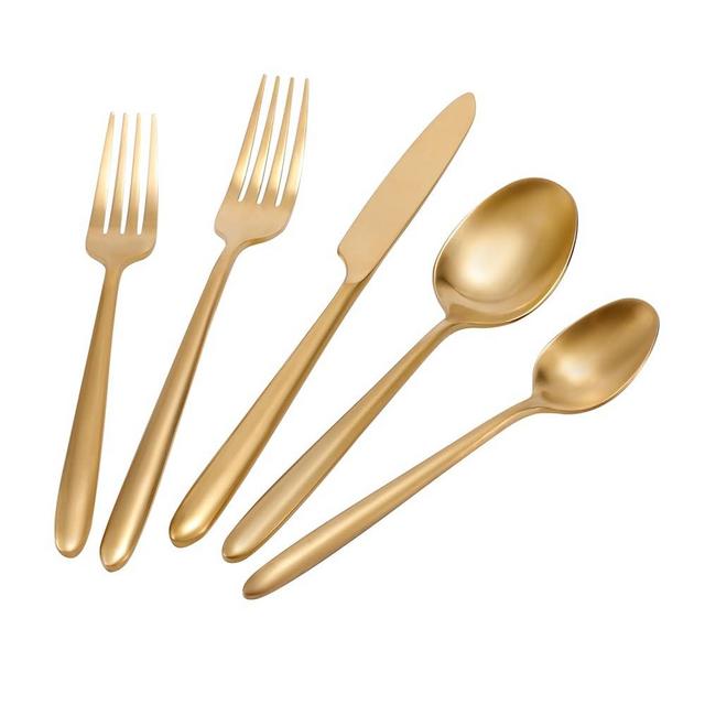 Flatasy Flatware Stainless Steel Silverware 20-Piece Matte Gold Drip Handle Cutlery Set for Home Kitchen Restaurant Hotel Service for 4