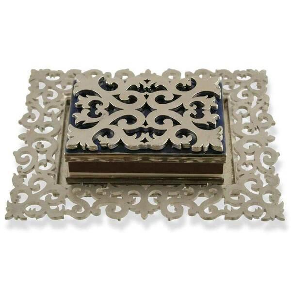 Pewter Byzantine Shabbat Matchbox Set With Tray