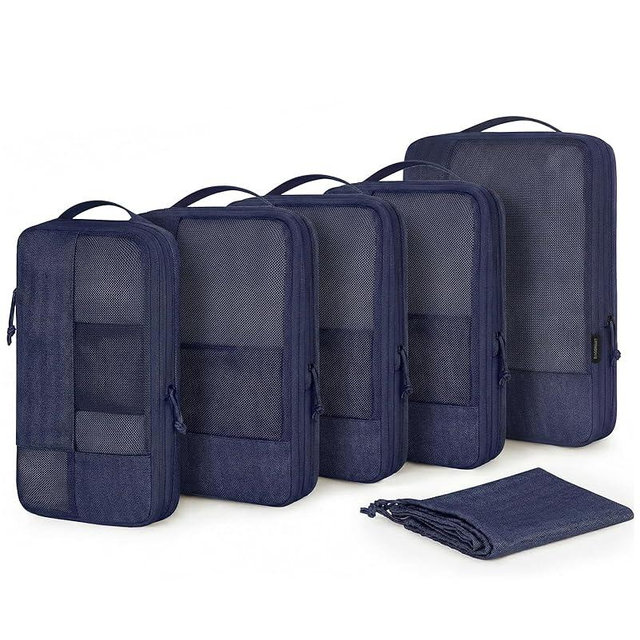 BAGSMART Compression Packing Cubes for Travel, 6 Set Packing Cubes for Carry on Suitcases, Compression Travel Cubes & Suitcase Organizer for Packing with Shoe Bag Navy Blue