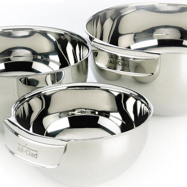 All-Clad MBSET Stainless Steel Dishwasher Safe Mixing Bowls Set Kitchen Accessorie, 3-Piece, Silver