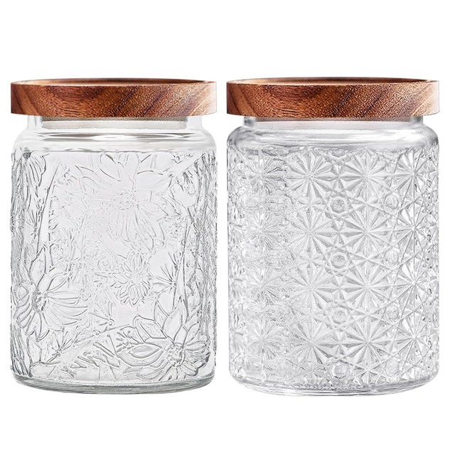 yoqelt Vintage Glass Jars with Wooden Lids, 2 Pack 24 oz Airtight Glass Food Storage Containers Sets for the Kitchen, Sugar Coffee Candy Spice Cookie Tea Pasta