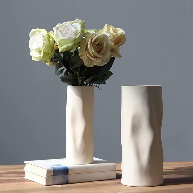 Abbittar Ceramic Vase Set of 2, 10.7" and 9" H Large Flower Vases for Rustic Home Decor, Modern Farmhouse Decor, Living Room Decor, Table, Counter, Mantel and Entryway Decor (Beige)