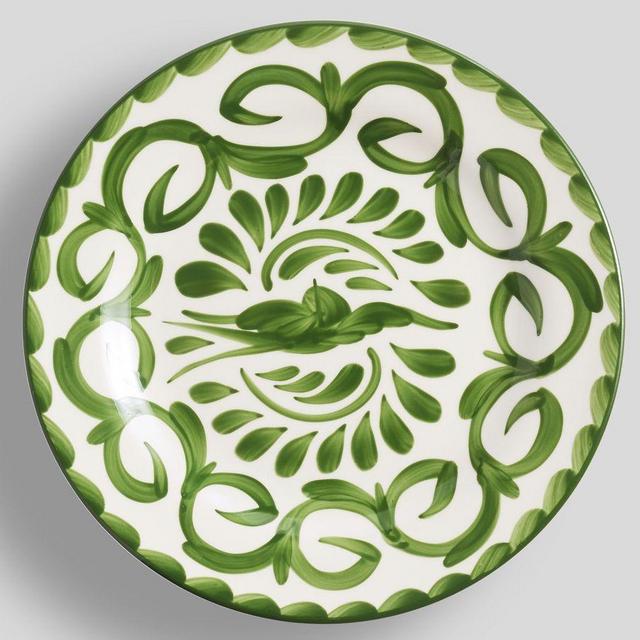 Puebla Stoneware Dinner Plates, Set of 4 - Green/White