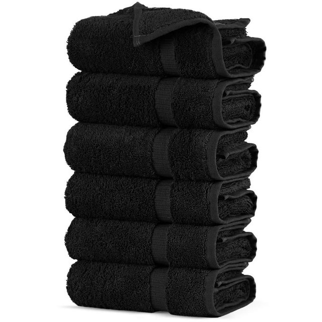 Towel Bazaar Premium Turkish Cotton Super Soft and Absorbent Towels (6-Piece Hand Towels, Black)