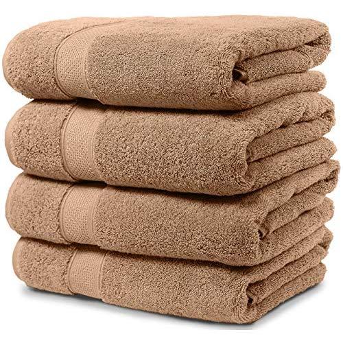 Maura 4 Piece Bath Towel Set. Extra Large 30"x56" Premium Turkish Towels. Thick, Soft, Plush and Highly Absorbent Luxury Hotel & Spa Quality Towels - Brown