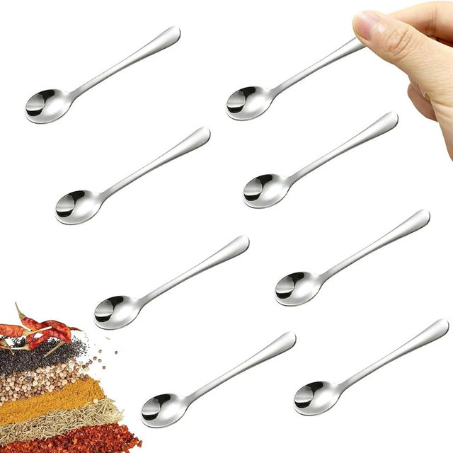 8 PCS Tiny Stainless Steel Spoons for Spices Jars, [Upgraded Size, 3.54"] Mini Spoons, Small Condiment Spoon for Spices, Salt, Sugar, Pepper, Honey, Coffee, Tea (8 PCS, 3.54 Inch)
