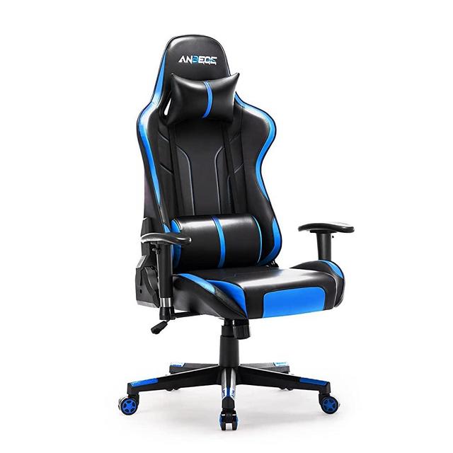 ANBEGE Gaming Chair Ergonomic Racing Style Game Chair Height Adjustable High Back with Massage Headrest and Lumbar Pillow Computer Chair (Blue)