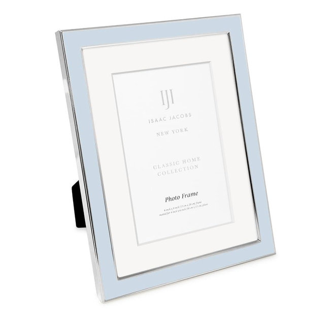Isaac Jacobs 6x8 (Matted 4x6) Light Blue Enamel Picture Frame with Silver Metal Edge and Easel, Tabletop Display, Wall Décor, Photo Gallery, (6x8 (Matted 4x6), Light Blue with Silver)