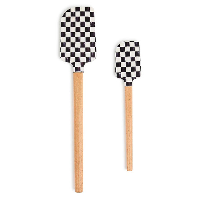 MACKENZIE-CHILDS Set of 2 Spatulas, Silicone Kitchen Spatula Set, Black-and-White Courtly Check