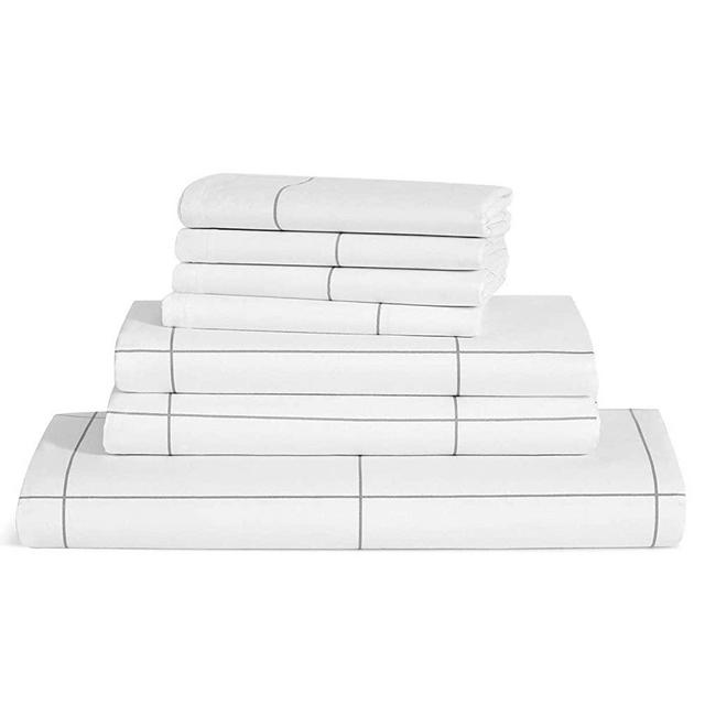 Brooklinen Luxe Queen Sheets Set + Duvet Cover, Windowpane - 7 Piece Set (1 Duvet Cover, 1 Fitted Sheet, 1 Flat Sheet + 4 Pillowcases)