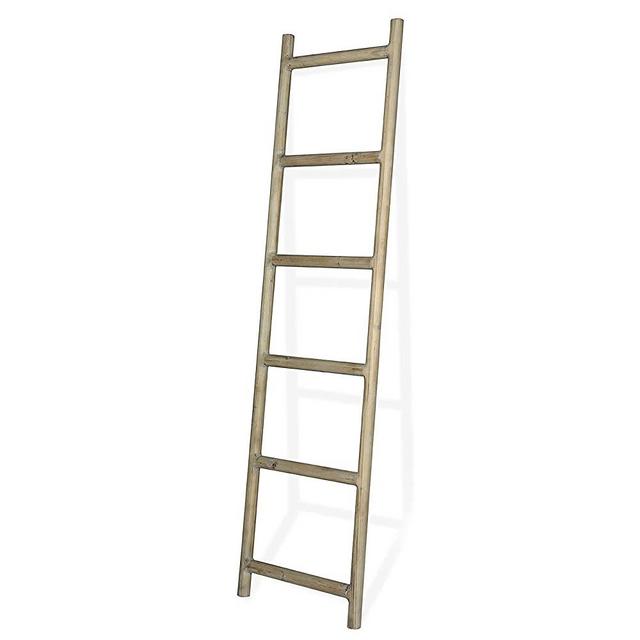 FUIN 6 Ft Wood Decorative Wall Leaning Rustic Farmhouse Blanket Ladders Bathroom Storage Quilt Towel Display Rack Shelf Holder