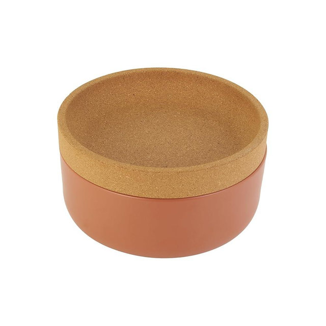 Kamenstein Ceramic and Cork Large Breathable Produce Bowl with Lid, Nautral Cork and Terra Cotta Ceramic, 11 x 11 x 6 Inch