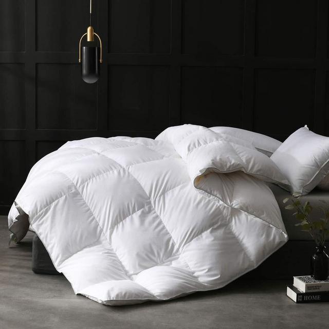 APSMILE Luxurious All Seasons European Goose Down Comforter Full/Queen Size Duvet Insert - Ultra-Soft Egyptian Cotton, 46 Oz 750 Fill Power Fluffy Medium Warmth,(90x90,Solid White)