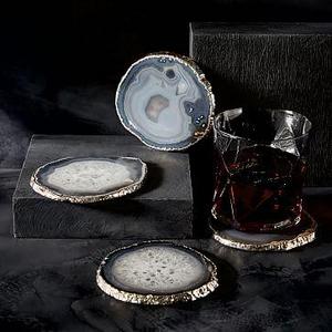 Agate Coasters, Set of 4, Natural + Gold