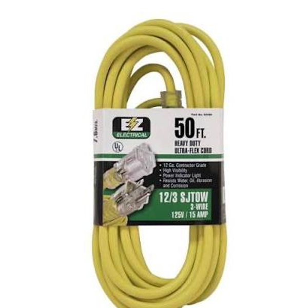 EZ Electrical 50-ft 3 Heavy Duty 3 Prong Yellow Outdoor Extension Power Cord