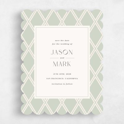 Green Scalloped Wedding Save the Date - Diamant Portrait