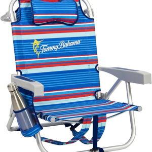 Tommy Bahama 2 Pack Backpack Beach Chair 5 Position Chair, Including Lay Flat (Blue Stripes)