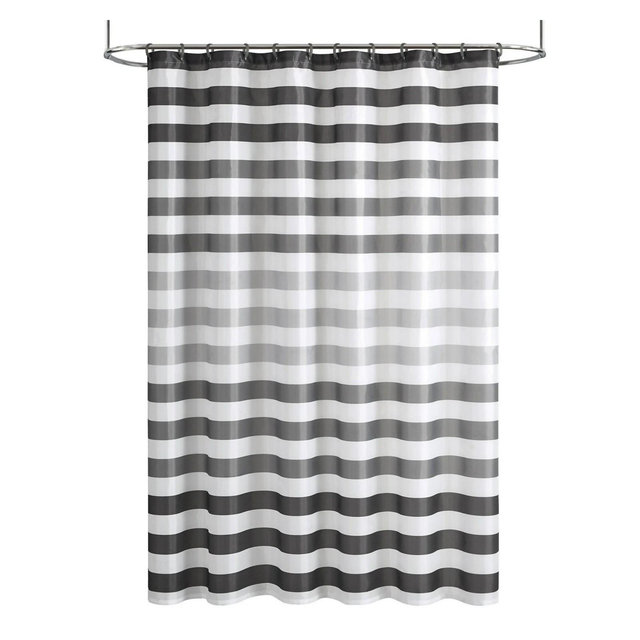 LunaLulinlk Ombre 15-Piece Stripe Polyester Shower Curtain Set, Gray