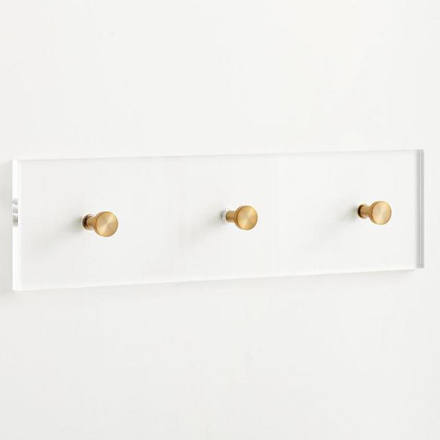 Acrylic Row Of Hooks, 3-Hooks, Brass