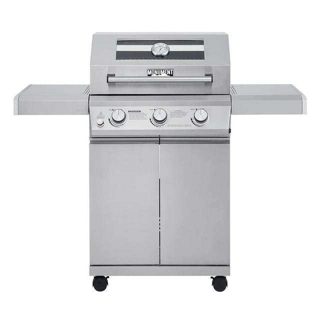 Monument Grills Larger 3-Burner Propane Gas Grills barbeque Stainless Steel Heavy-Duty Cabinet Style with LED Controls