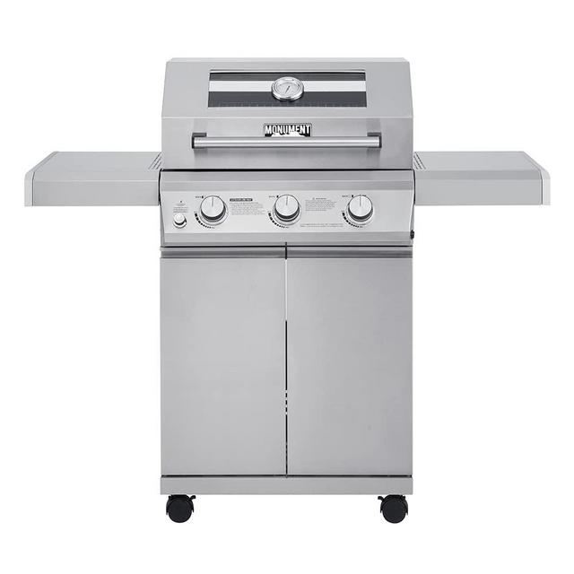 Monument Grills Larger 3-Burner Propane Gas Grills barbeque Stainless Steel Heavy-Duty Cabinet Style with LED Controls