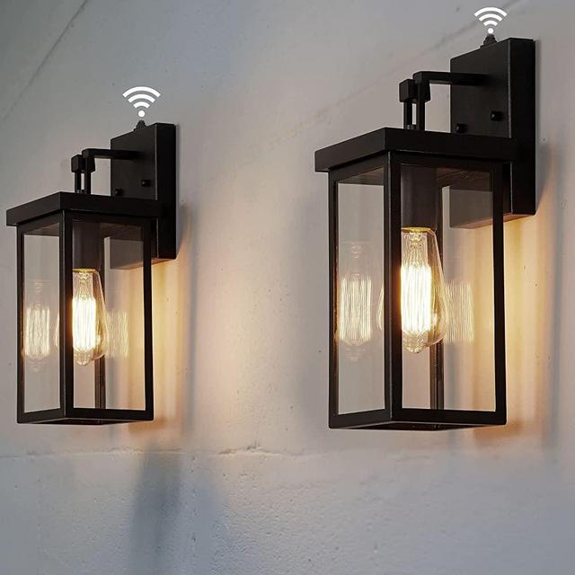KAWOTI 2 Pack Outdoor Wall Lantern Exterior Wall Light with Dusk to Dawn Sensor Outdoor Photo Sensor Light for Entryway Garage Front Door