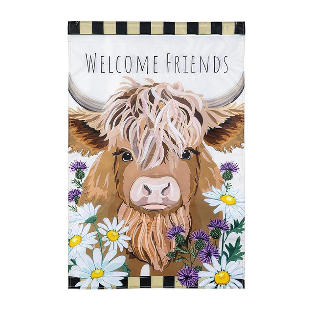 Evergreen Flag Wecome Spring House Flag, 28 x 44 Inches Garden Flag Outdoor Decor for Homes and Gardens (Highland Cow)