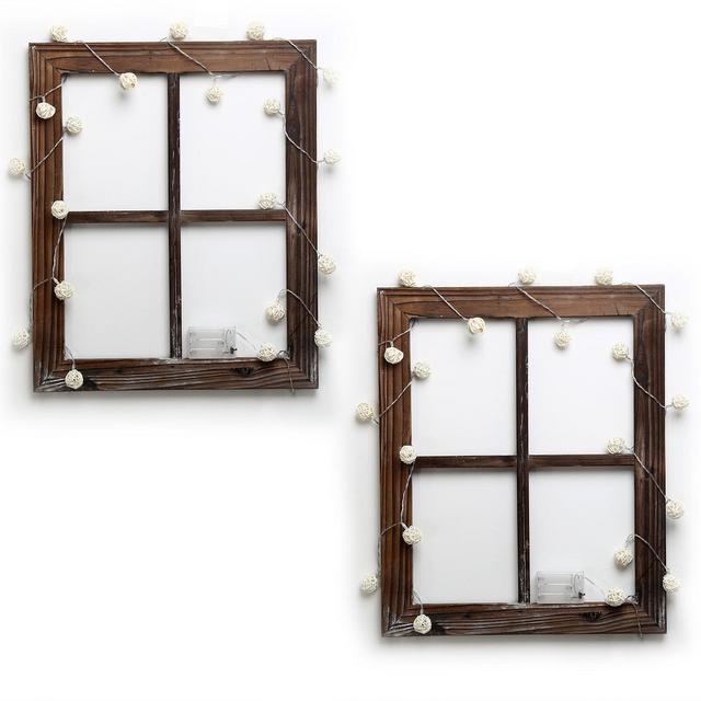 Cade Rustic Wall Decor-Home Decor Window Barnwood Frames -Room Dcor for Home or Outdoor, Not for Pictures(2, 18.1X22.1-with 2 Pack Lights)