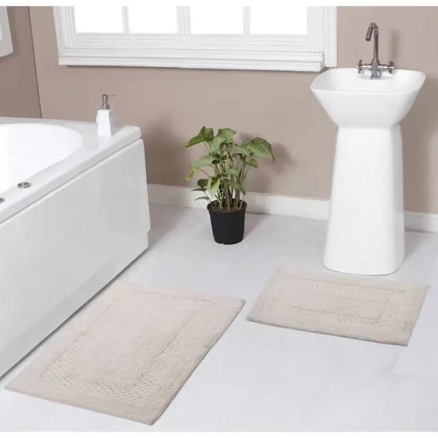 Set of 2 Classy Bathmat Collection Ivory Cotton Tufted Bath Rug - Home Weavers