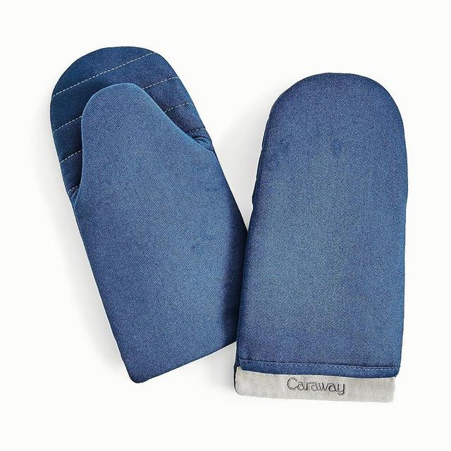 Caraway Oven Mitts - 100% Organic Cotton Oven Mitt - Double-Layer & Stain-Resistant Stitching - Safe Handling of Hot Kitchenware - Set of 2 - Navy