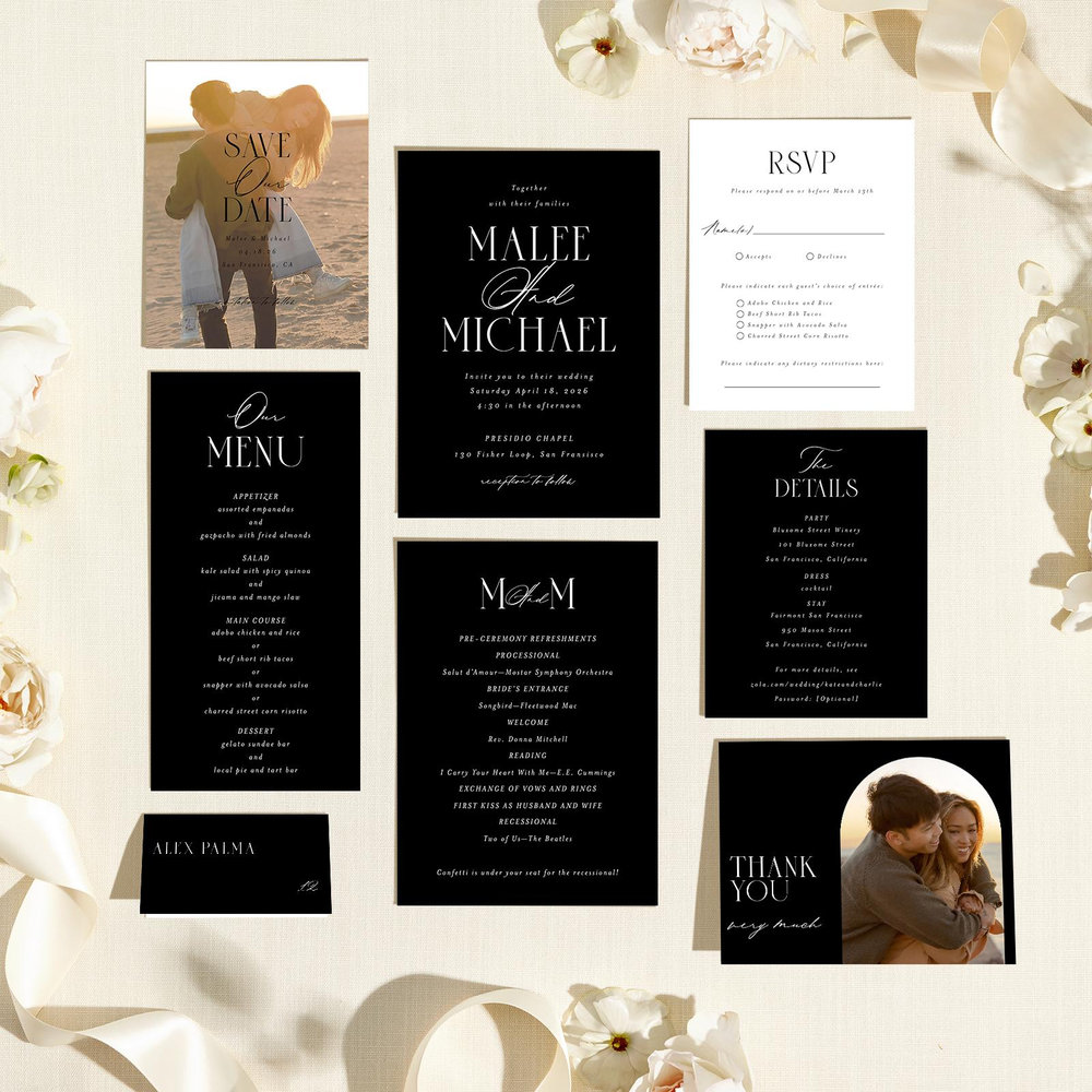 Portsmouth Portrait | Black | Zola Wedding Invitations