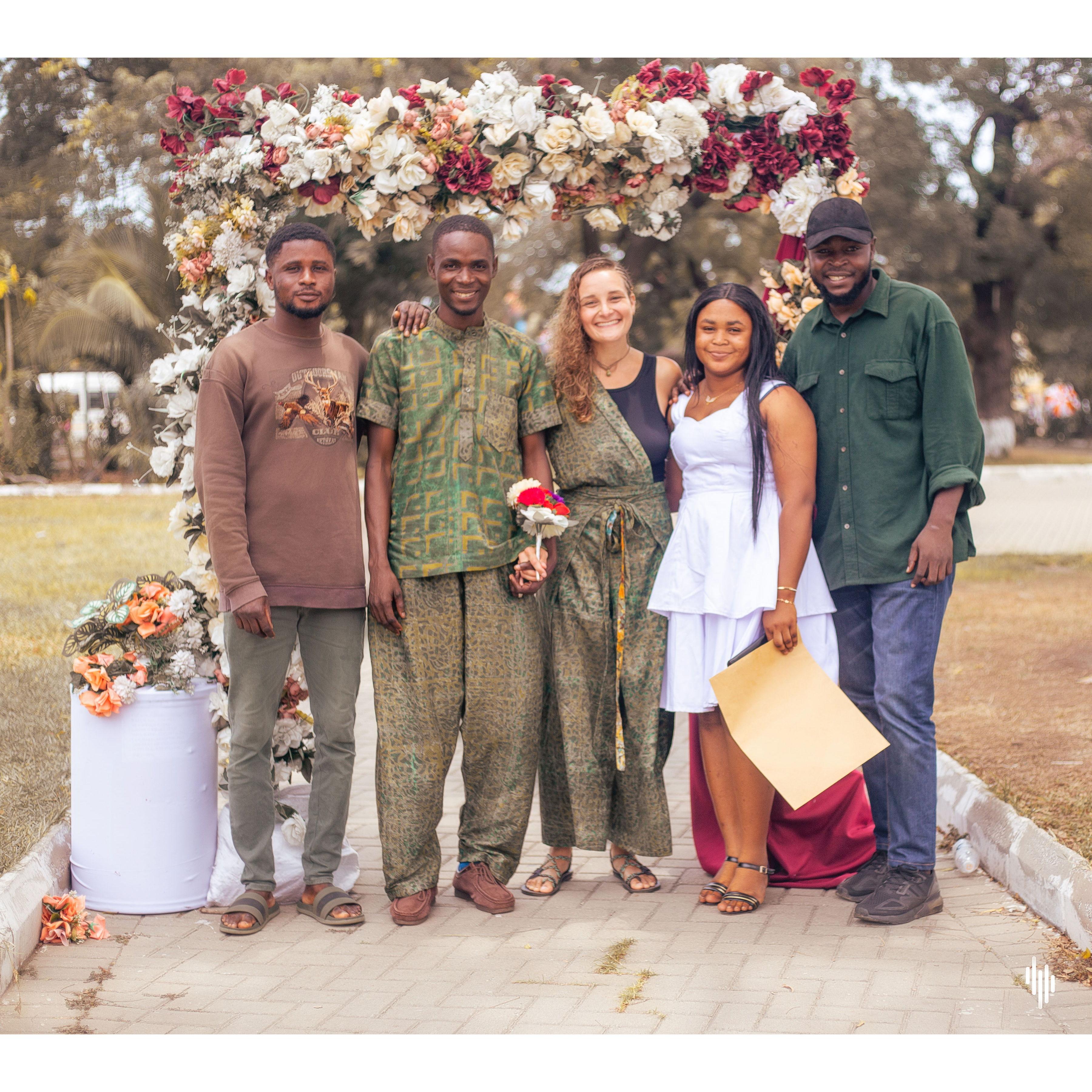 2024: Luke and I with our friends/ family who served as our witnesses. Here, we are with Luke's old friend Tinpus, my host sister Rita, and Luke's brother Joe.