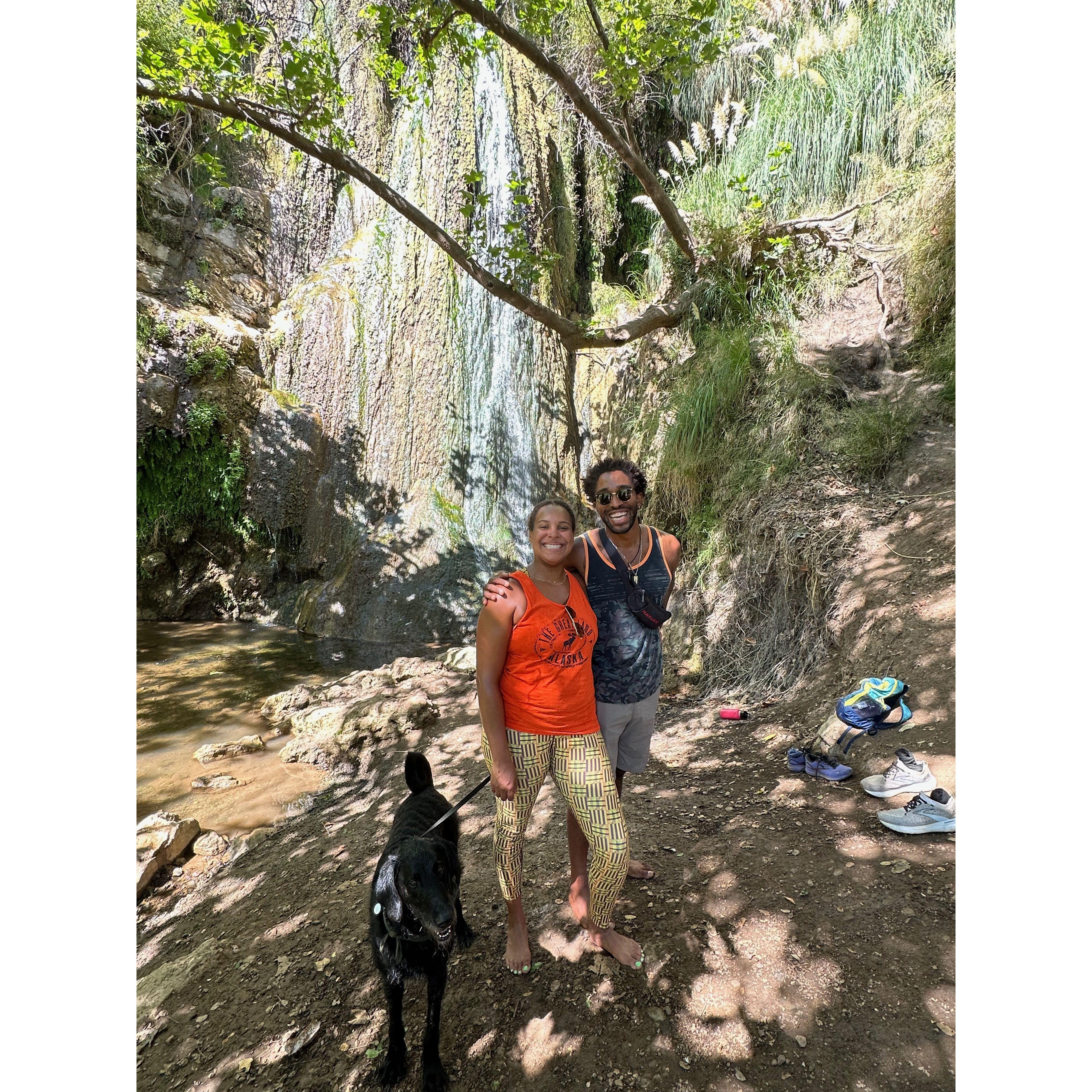 Hiking with our nephdog to the waterfall at Escondido Canyon Park in California.