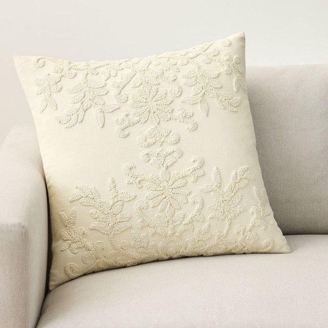 Isabella Embroidered Pillow Cover, Ivory, 22"