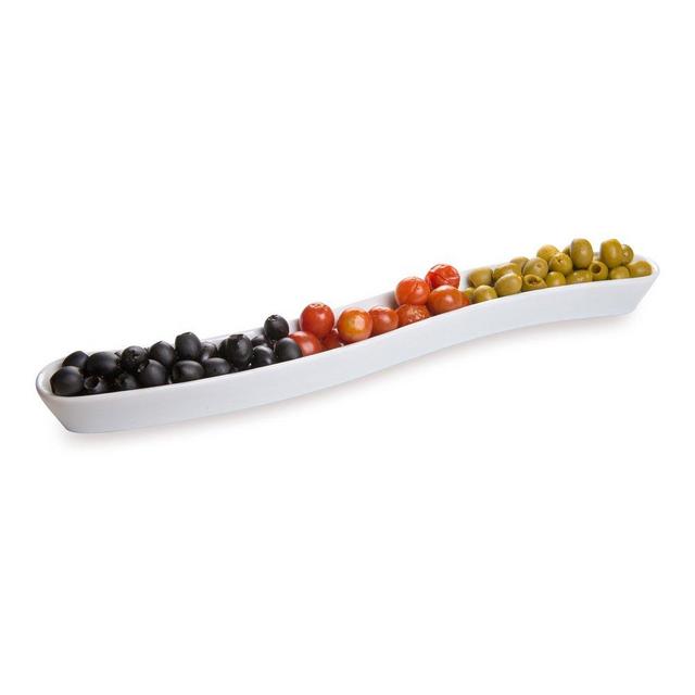 Swerve 14 Ounce Olive Plate, 1 Curved Olive Tray - Small, Chip Resistant, White Porcelain Olive Canoe, Dishwasher Safe, For Snacks, Condiments, Or Appetizers - Restaurantware