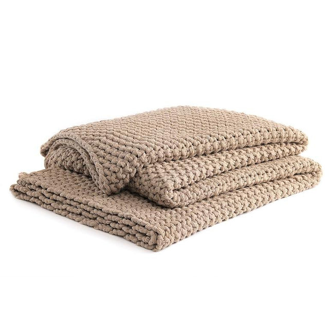 YnM Chunky Cotton Knit Throw Blanket, Cable Knit Throws for Bed Couch Sofa, Comfy & Relaxing, Decorative Piece for Farmhouse Modern Boho Rustic Scandinavian Chic Vibe, Beige 50x60 Inches