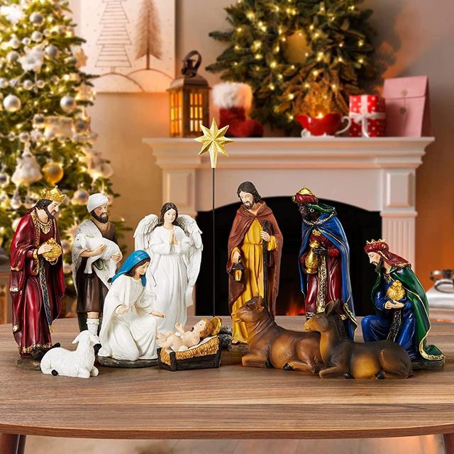 TOETOL Nativity Sets for Christmas Indoor Set of 13 Pieces 7.9 Inch Scene Christmas Decorations Collectibles Religious Tabletop Decor