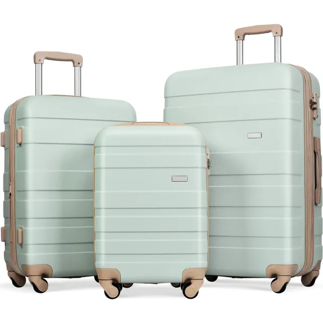3 PCS ABS Hard Shell Luggage Set with Spinner Wheels and TSA Lock, Gray Green - ModernLuxe