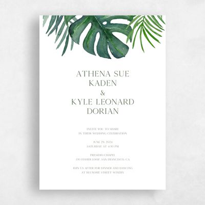 White Greenery Wedding Invitation - Anaheim Portrait