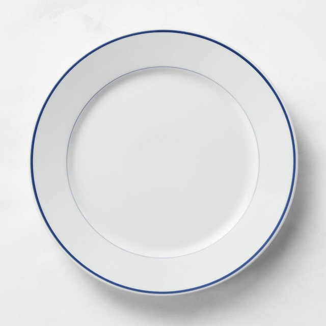 Apilco Tradition Porcelain Blue-Banded Dinner Plates, Set of 8
