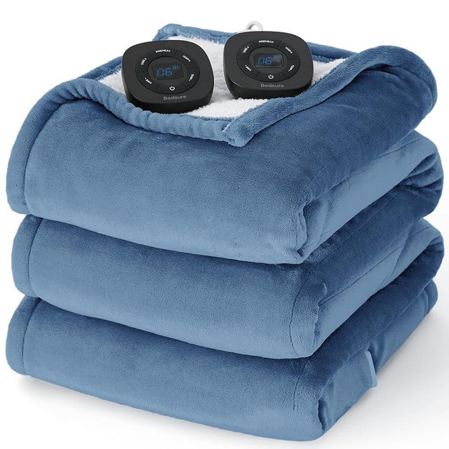Bedsure Electric Blanket Queen Size - Dual Control Heated Blanket Queen with 10 Heat Settings, Heating Blanket with 10 Time Settings, 8 hrs Timer Auto Shut Off (84x90 inches, Blue)