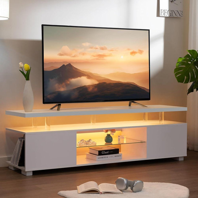 Cubehom TV Stand for 75+ inch TV, LED TV Stands for Living Room,White TV Stand,Long TV Stand for Living Room, Modern TV Stand with Storage Bedroom,Home Office