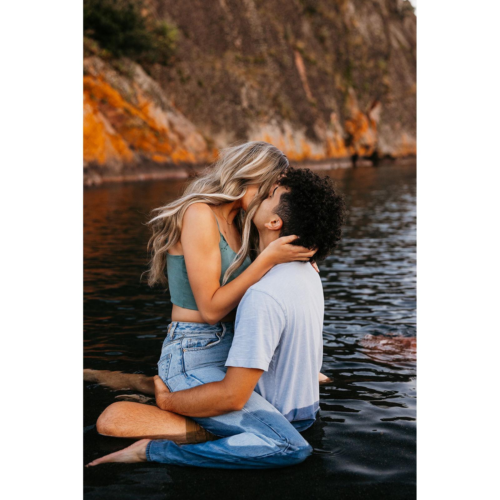 Engagement photo session at Black Beach, Silver Bay...