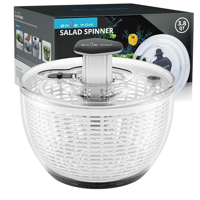 Smile mom Salad Spinner Small Lettuce Spinner Kitchen Gadgets Vegetable Washer, High Efficiency for Home Kitchen Washing & Drying Leafy Vegetables, One-Handed Handle Easy Press 3.8 Qt White