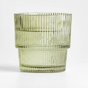 Atwell Moss Green Stackable Textured Ribbed Double Old-Fashioned Glass + Reviews | Crate & Barrel